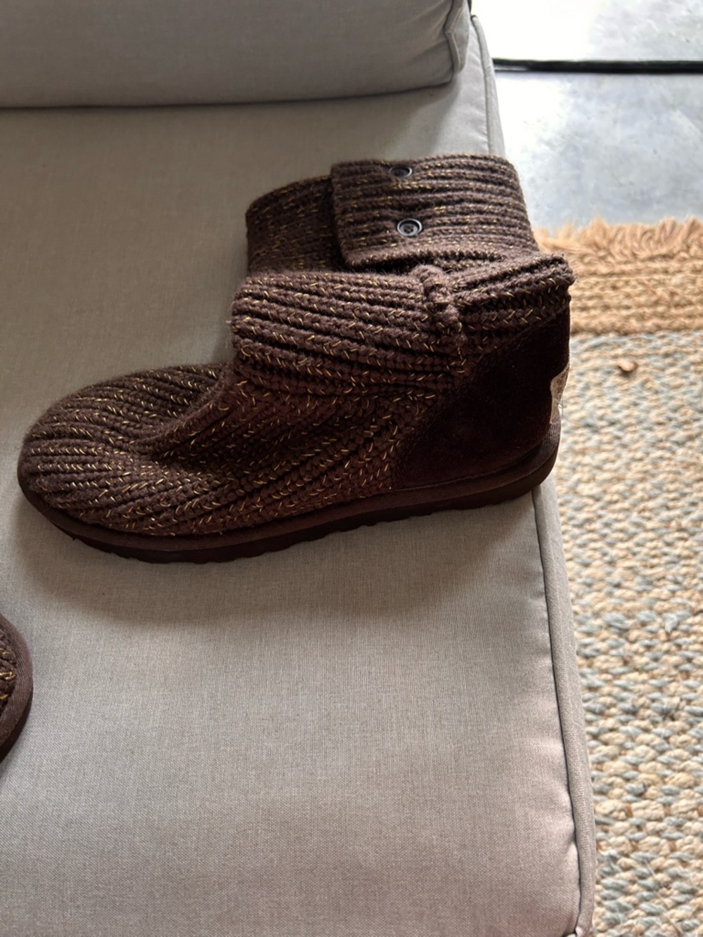 UGG Brown Knit Boot with Yellow Stitching - Picture 5 of 8